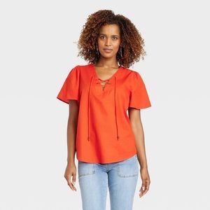 Knox Rose Women's Short Sleeve Lace-Up Top